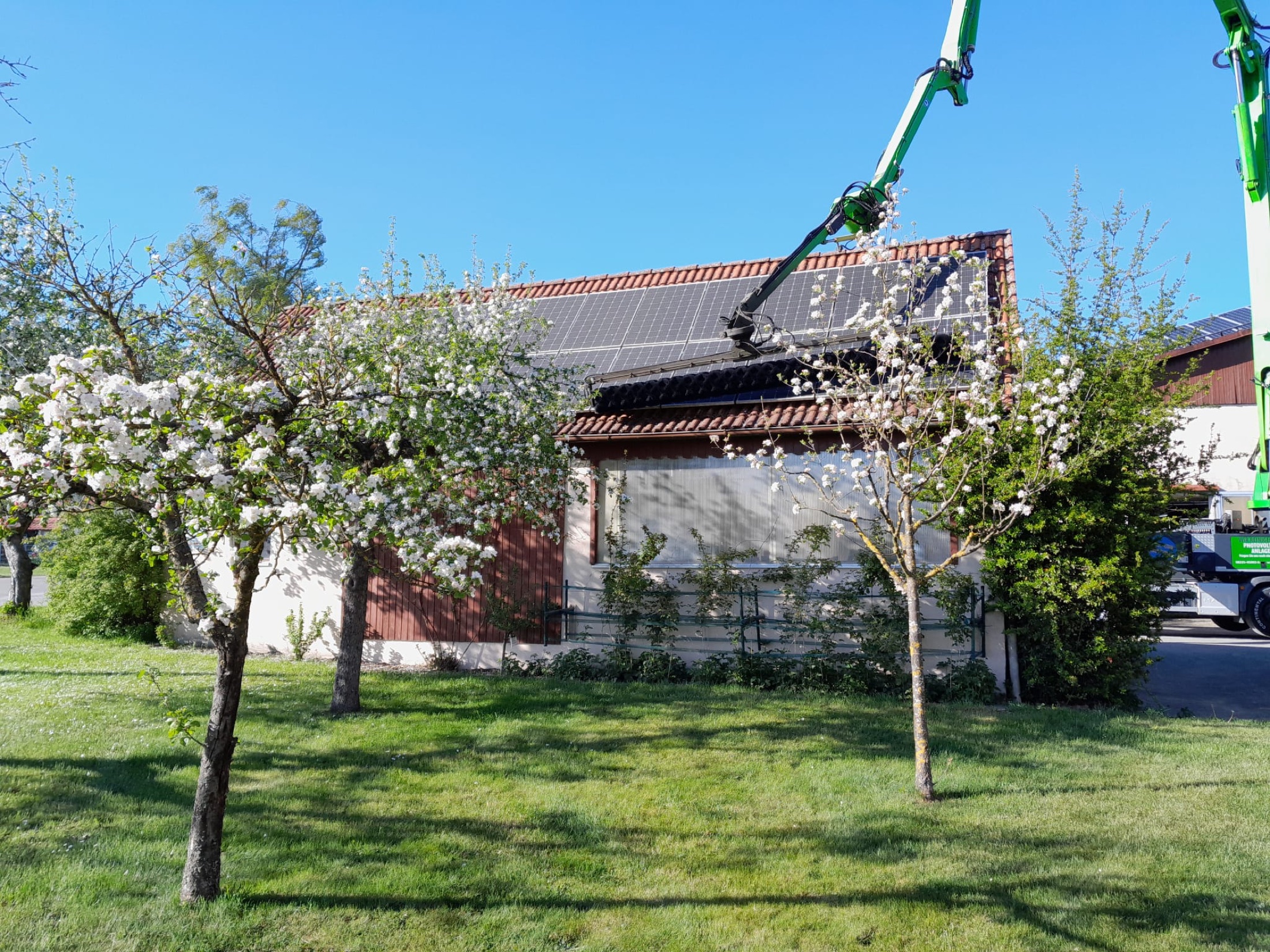 Photovoltaikanlage auf einem Wohnhaus nahe Bäumen